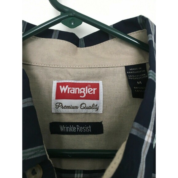 Men's Medium Wrangler Blue Plaid Short Sleeve Pearl Snap Button Up Shirt - Picture 2 of 8